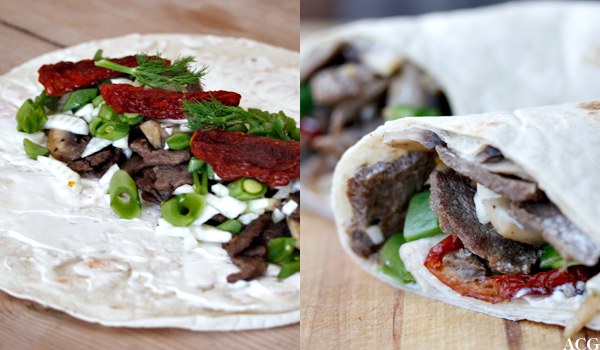 wraps med reinsdyrkjøtt, soltørka tomater og fennikel