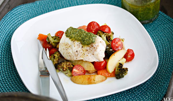 Ovnsbakt torsk med hjemmelaget pesto