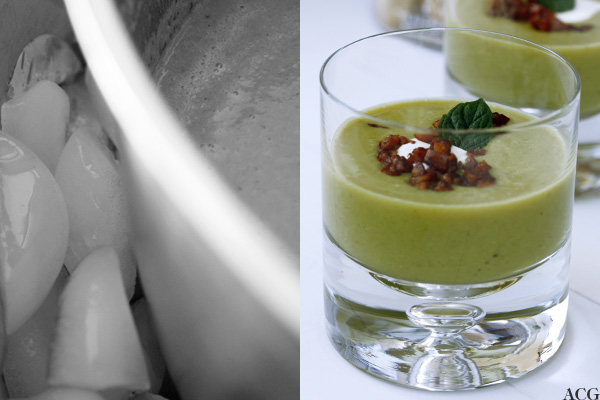 2 bilder av kald ertesuppe