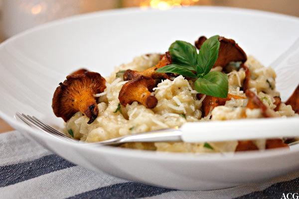 tallerken med kantarellrisotto