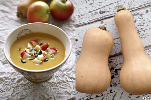 to bilder, suppe og flaskegresskar
