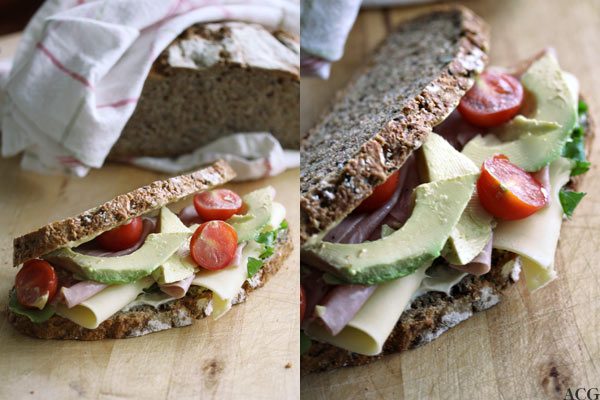 to bilder av ost- og skinkesandwich