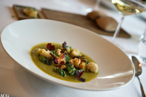 Kremet apsargessuppe med krutonger