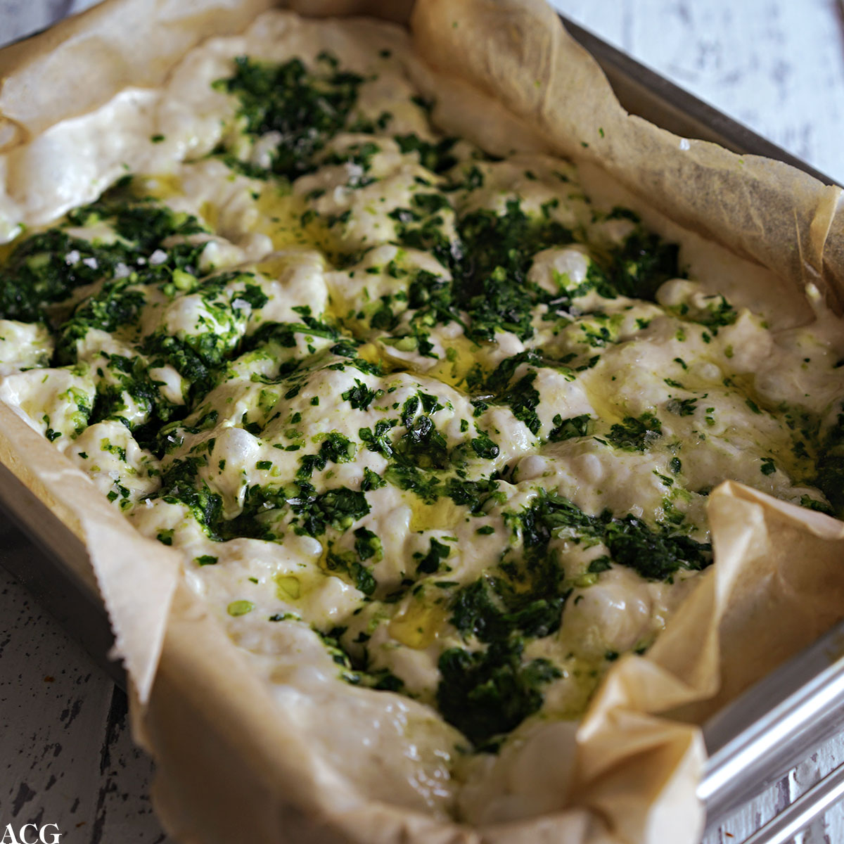 focaccia med persille og hvitløk