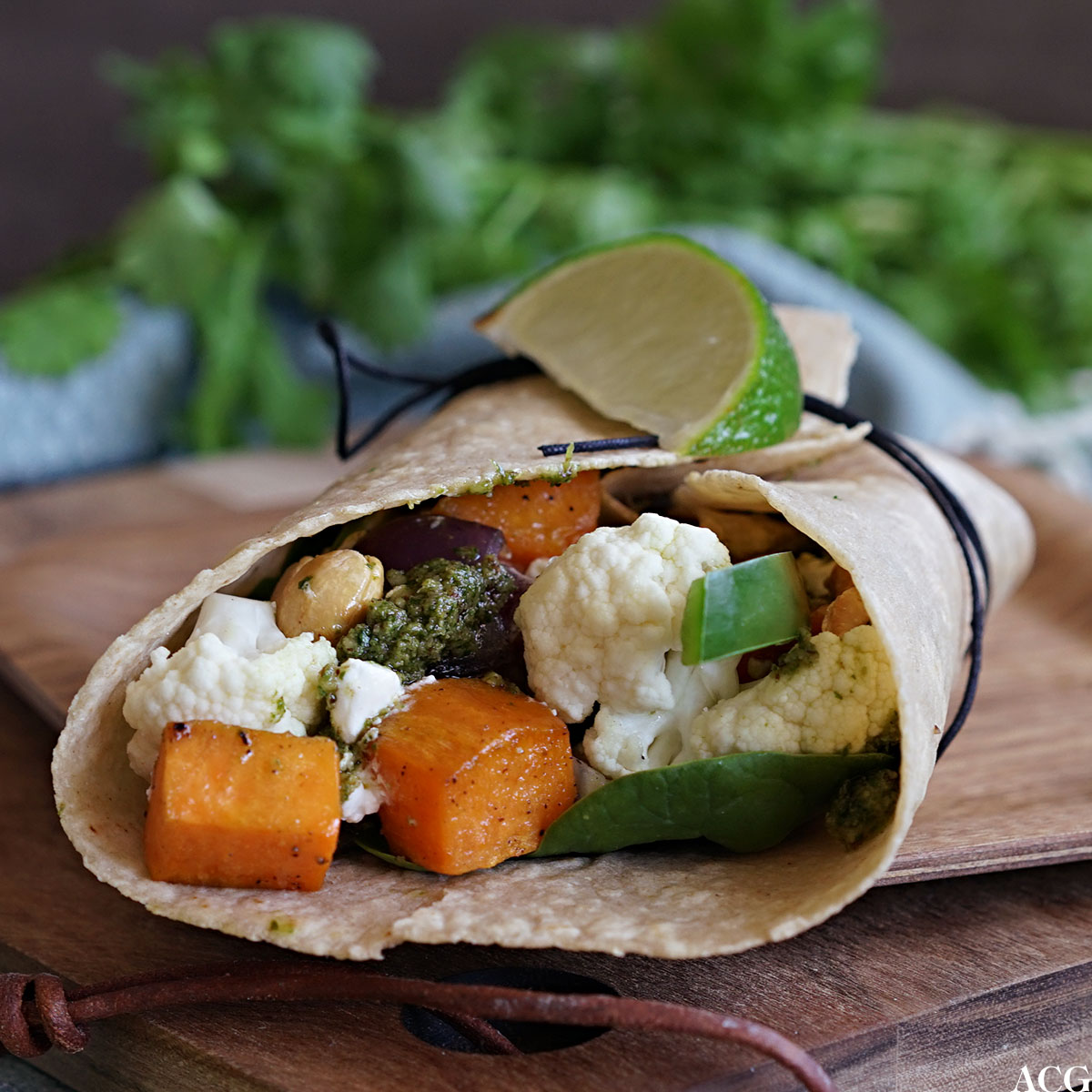 Wraps med søtpotet og cottage cheese