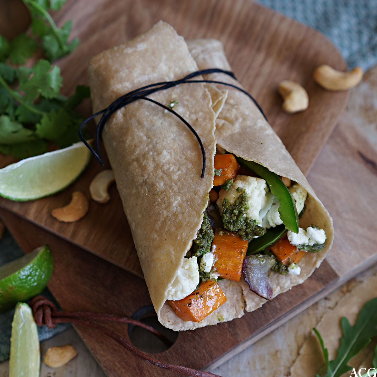 Wraps med bakt søtpotet og cottage cheese