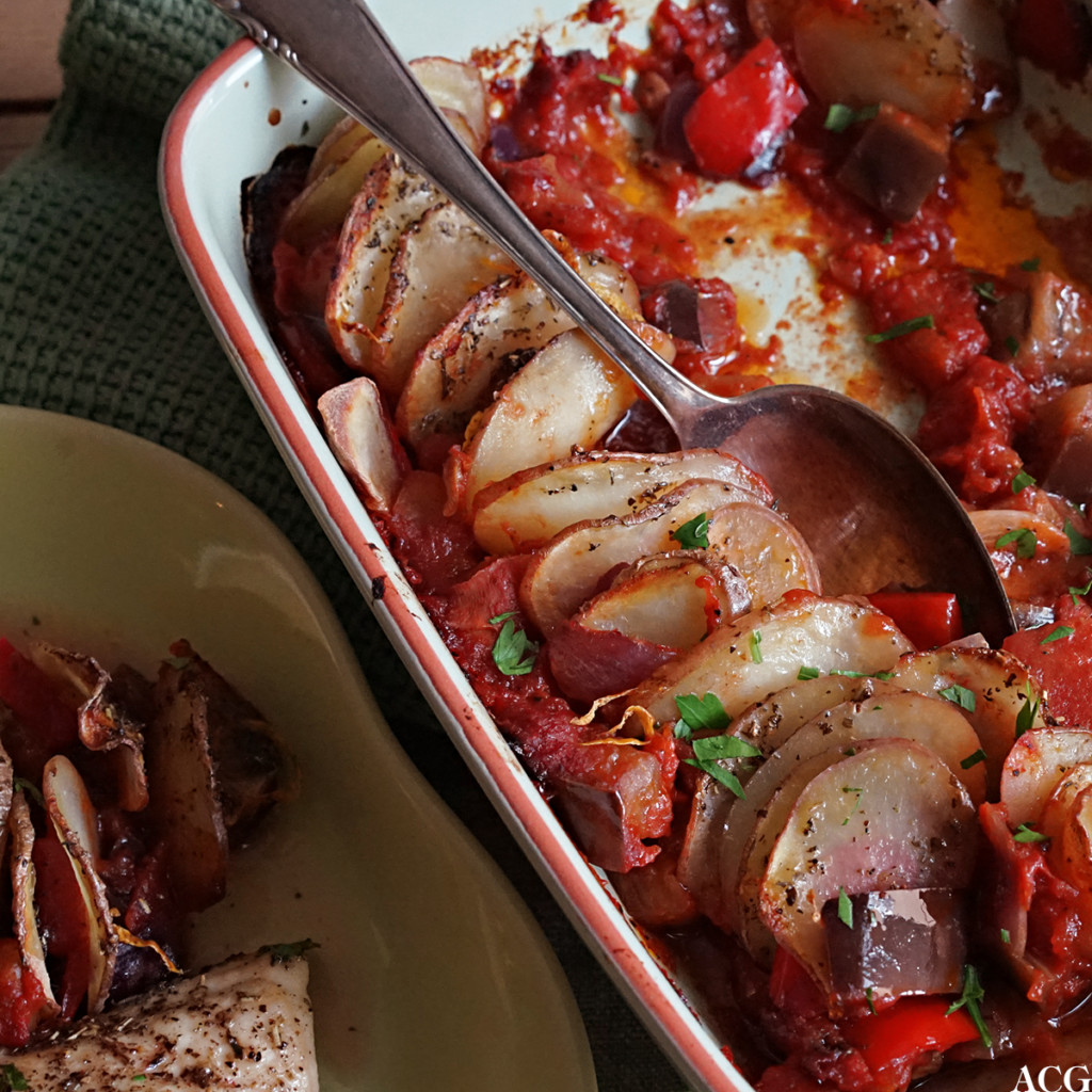 ratatouille med potetskiver i form