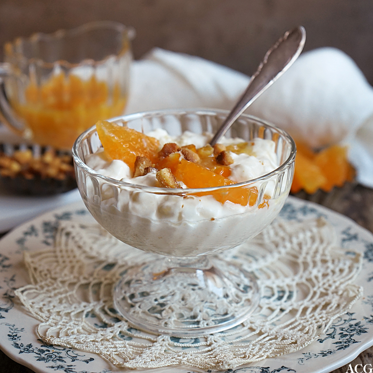 riskrem med marsipan og klementinmarmelade
