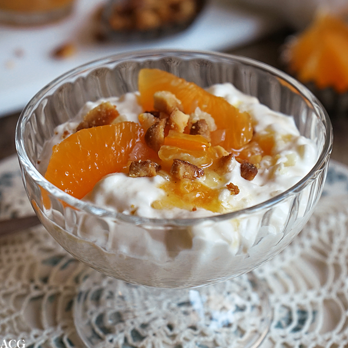riskrem med klementinmarmelade og marsipan