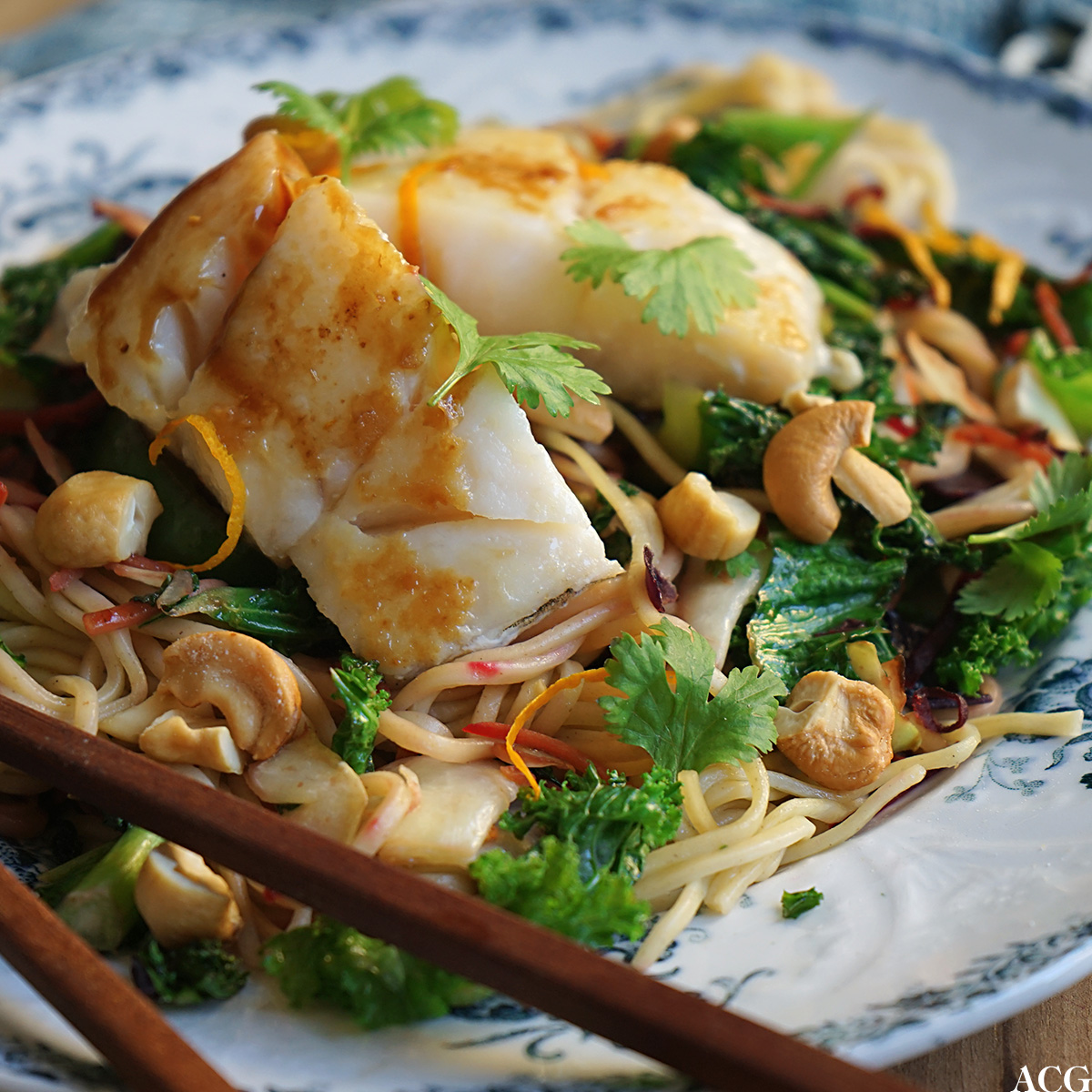 wok med torsk og nudler